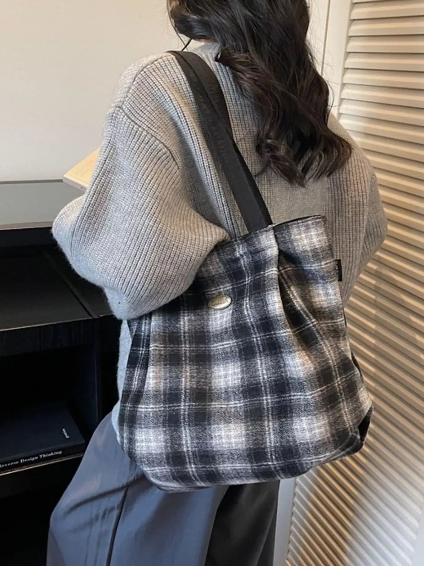 Plaid Pattern Casual Tote Bag - Trendsi - Flyclothing LLC