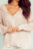 Distressed Zip Up Drawstring Hooded Cardigan - Trendsi