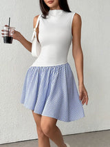Striped Mock Neck Sleeveless Mini Tank Dress - Trendsi - Flyclothing LLC