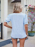 Eyelet Notched Short Sleeve Top - Trendsi - Flyclothing LLC