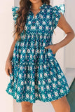 Printed Tie Neck Ruffled Cap Sleeve Dress - Trendsi - Flyclothing LLC