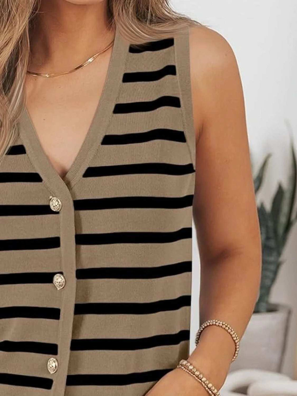Striped V-Neck Knit Vest - Trendsi - Flyclothing LLC