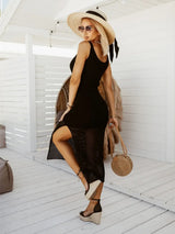 Lace Up Sleeveless Sweater Dress - Trendsi - Flyclothing LLC