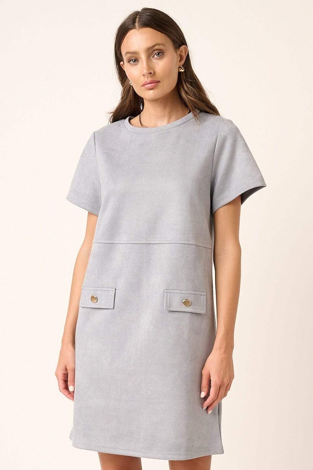 Mittoshop Suede Short Sleeve Mini Dress - Trendsi - Flyclothing LLC