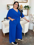 Double Take Full Size Surplice Wide Leg Jumpsuit with Pockets - Trendsi - Flyclothing LLC