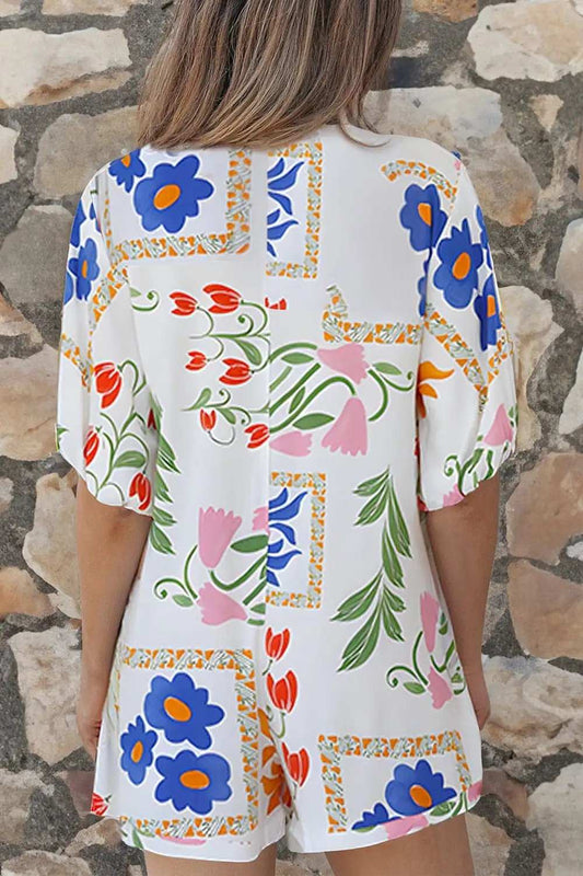 Pocketed Printed Half Sleeve Romper - Trendsi - Flyclothing LLC