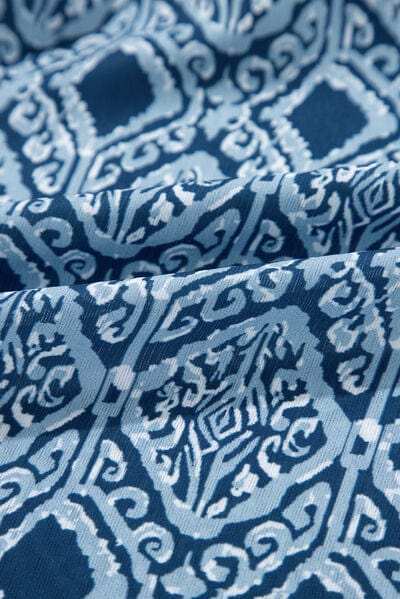 Geometric Print Frilled Notched Blouse - Trendsi - Flyclothing LLC