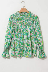 Frill Printed Mock Neck Flounce Sleeve Blouse - Trendsi - Flyclothing LLC