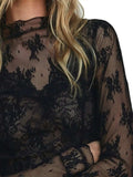 Lace Mock Neck Long Sleeve Blouse - Trendsi - Flyclothing LLC