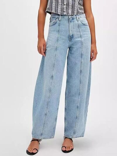 Wide Leg Jeans with Pockets - Trendsi