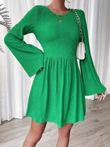 Round Neck Flare Sleeve Mini Dress - Trendsi - Flyclothing LLC