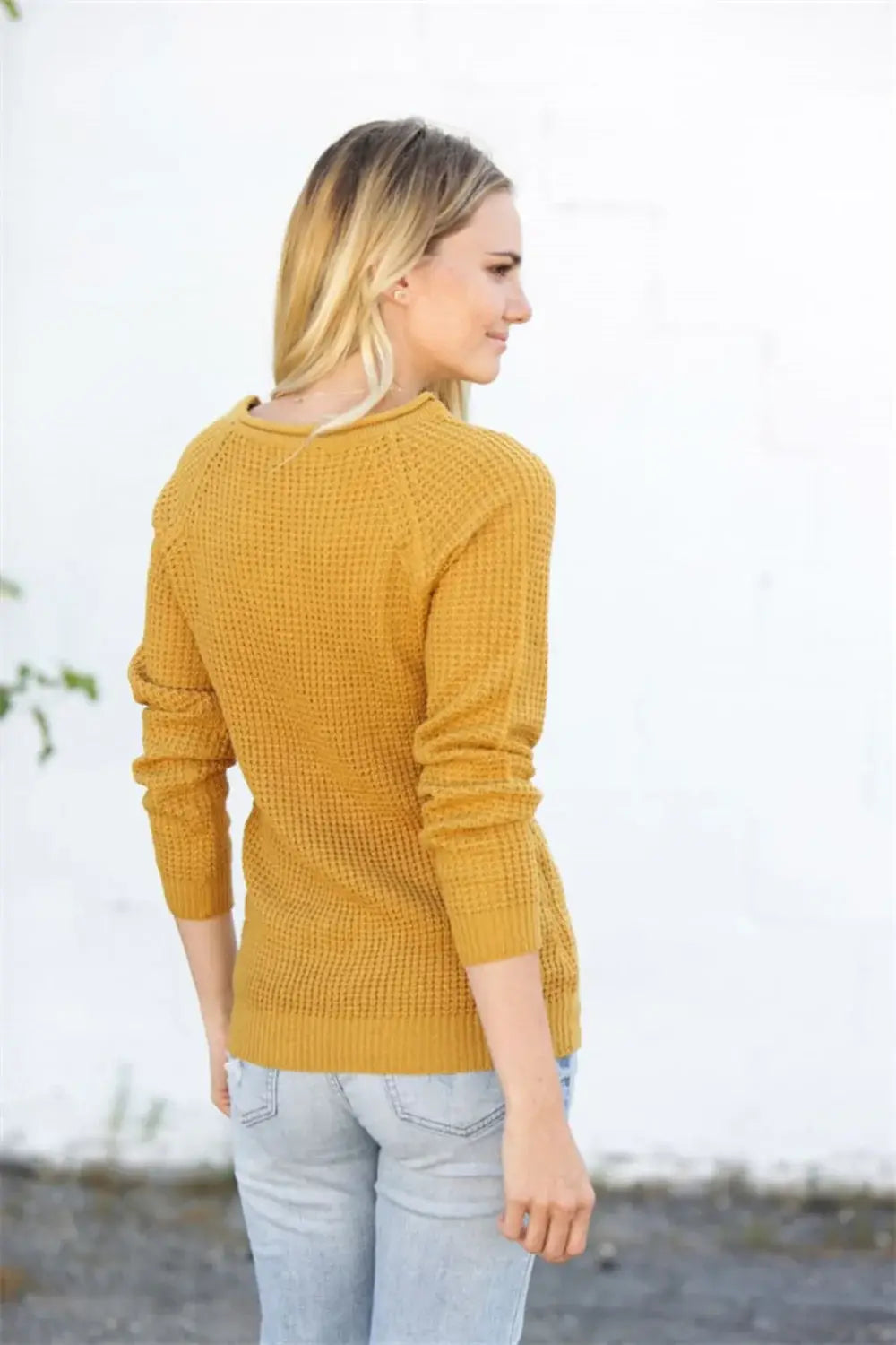 Round Neck Raglan Sleeve Sweater - Trendsi - Flyclothing LLC