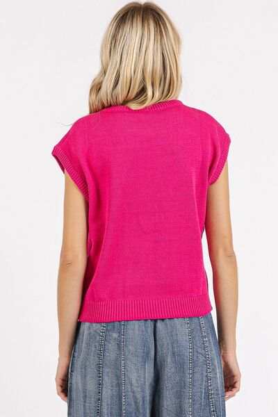 Mittoshop Contrast Letter Round Neck Cap Sleeve Knit Top - Trendsi - Flyclothing LLC