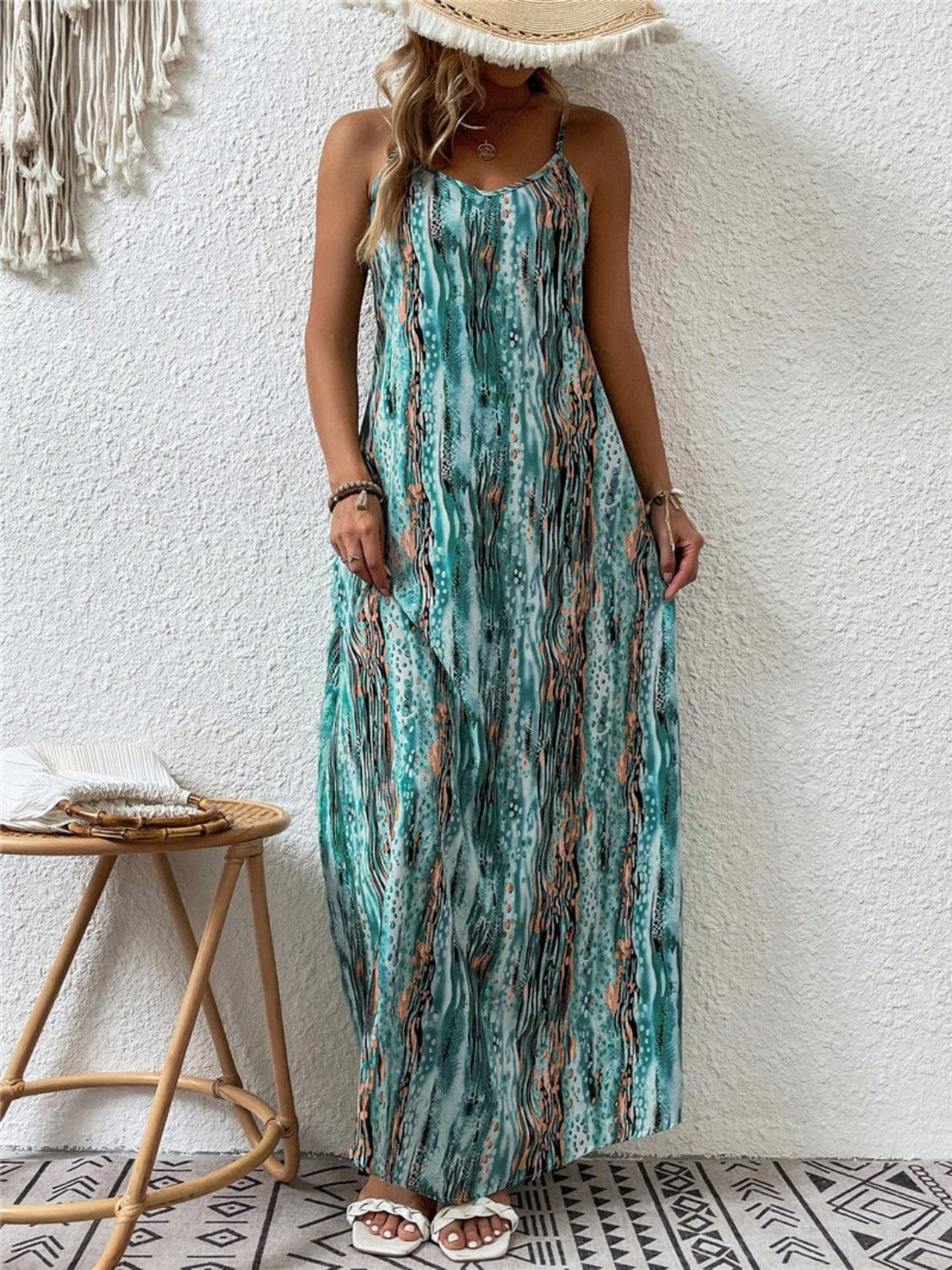 Full Size Printed Scoop Neck Maxi Cami Dress - Trendsi