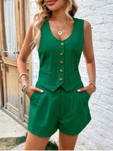 Scoop Neck Sleeveless Top and Shorts Set - Trendsi - Flyclothing LLC