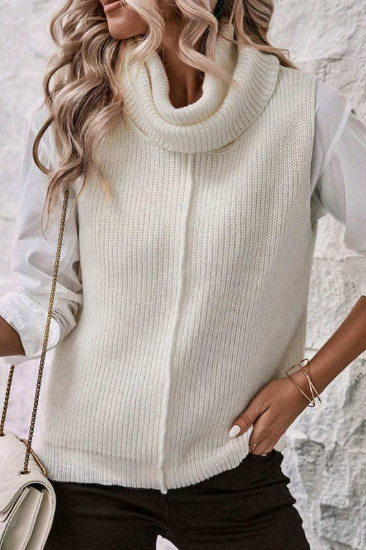 Central Seam Turtleneck Sleeveless Sweater Vest - Trendsi - Flyclothing LLC