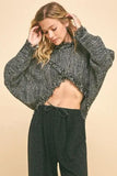 Davi & Dani Fringe Hem Overlapping Asymmetrical Crop Sweater - Trendsi