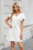 Tied Button Up Short Sleeve Mini Shirt Dress - Trendsi