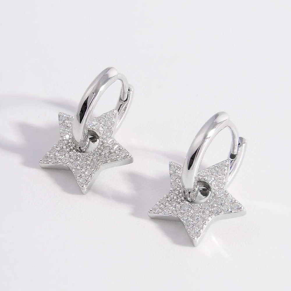 925 Sterling Silver Zircon Star Earrings - Trendsi - Flyclothing LLC