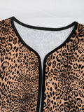 Perfee Leopard Open Front Long Sleeve Jacket - Trendsi