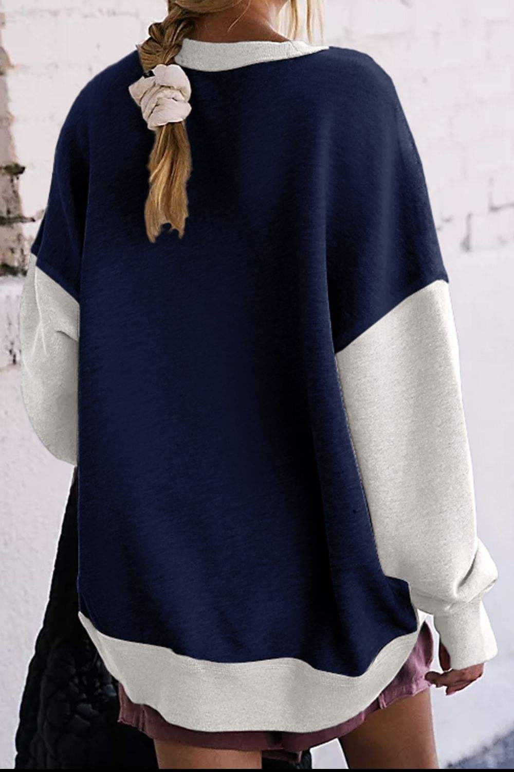 Contrast Round Neck Long Sleeve Sweatshirt - Trendsi - Flyclothing LLC