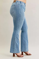 Judy Blue Full Size Mid Rise Bootcut Jeans with Contrast Wash & Front Patch Pockets Plus Size - Trendsi - Flyclothing LLC