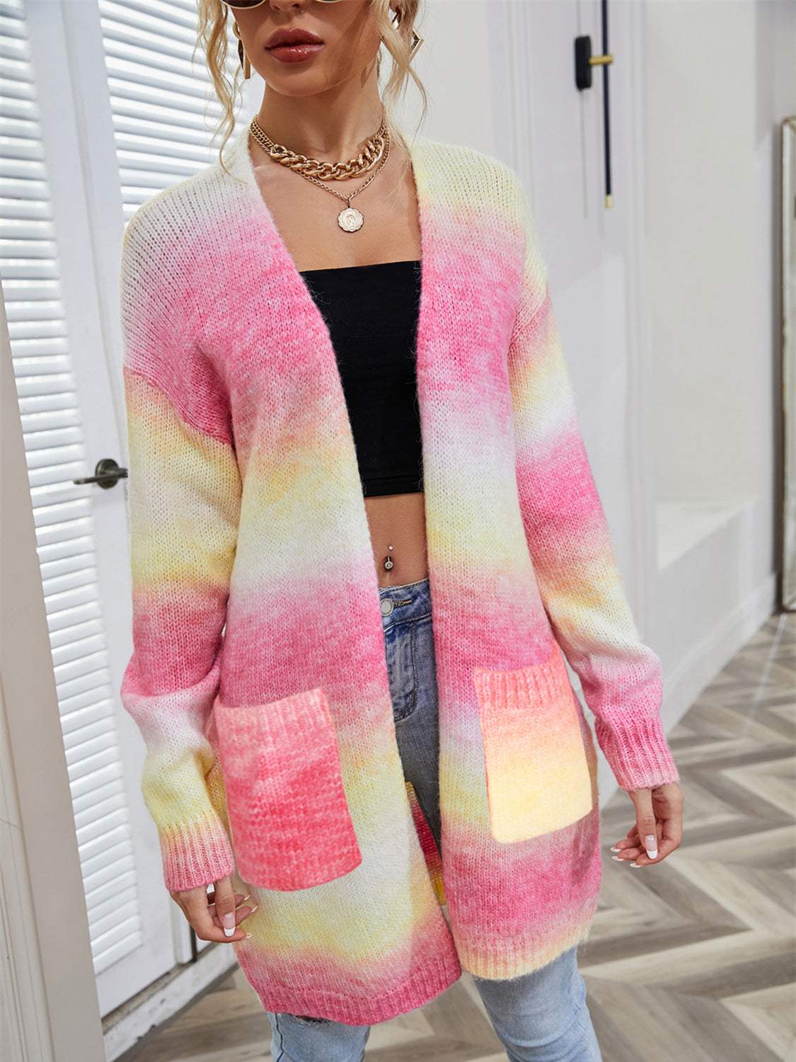 Angel Wings Full Size Pocketed Open Front Gradient Cardigan - Trendsi - Flyclothing LLC