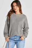Waffle-Knit Long Sleeve Sweatshirt - Trendsi - Flyclothing LLC