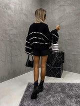 Contrast Round Neck Long Sleeve Sweater - Trendsi - Flyclothing LLC