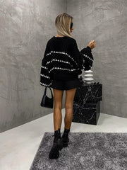 Contrast Round Neck Long Sleeve Sweater - Trendsi