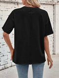Lovelet Exposed Seam Round Neck Half Sleeve T-Shirt - Trendsi - Flyclothing LLC