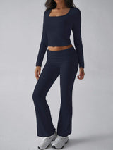 Devine Square Neck Long Sleeve Top and Pants Set - Trendsi - Flyclothing LLC
