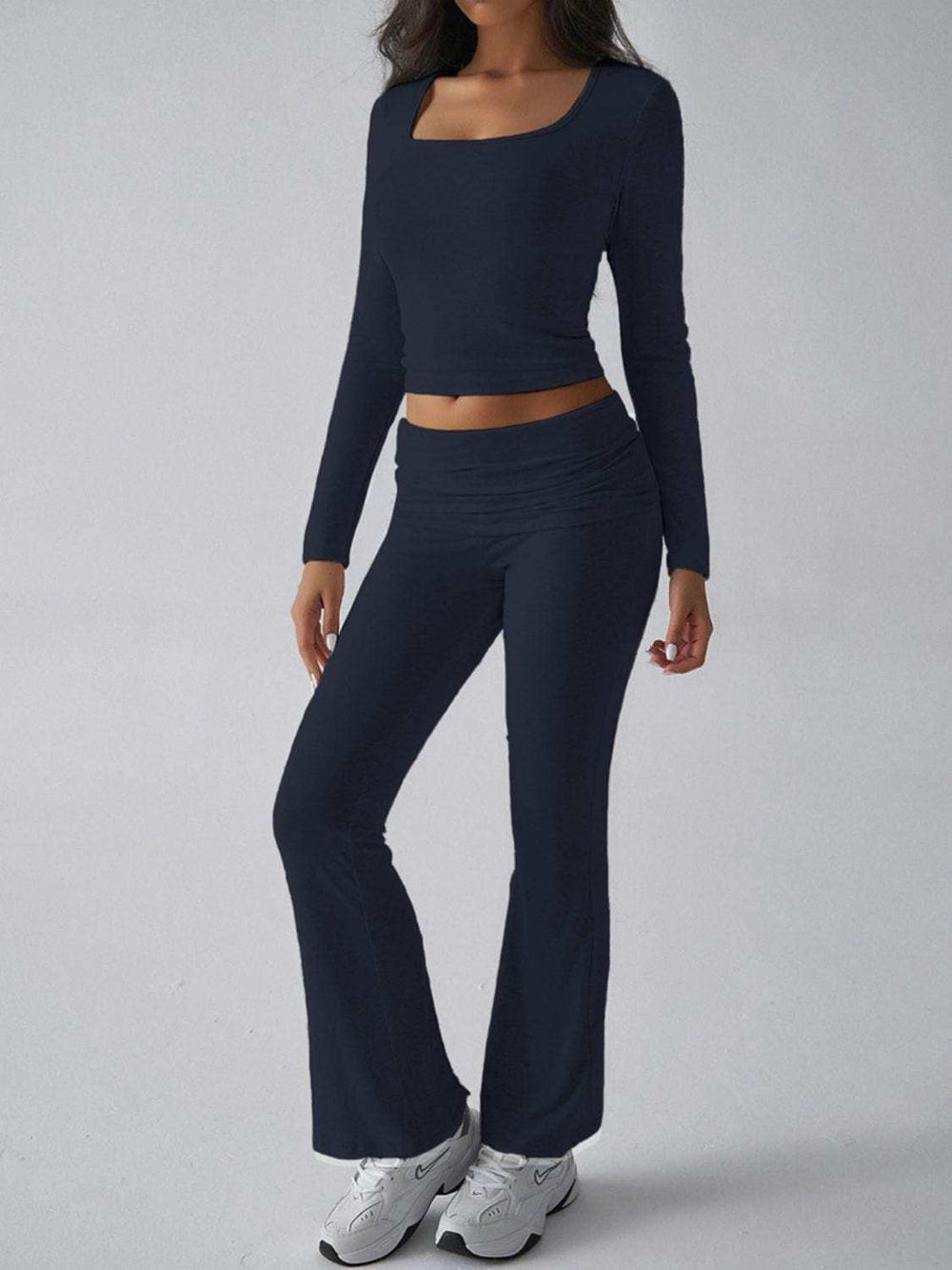 Devine Square Neck Long Sleeve Top and Pants Set - Trendsi - Flyclothing LLC