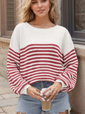 Striped Round Neck Long Sleeve Sweater - Trendsi - Flyclothing LLC