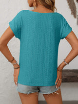 Mandy Eyelet Round Neck Short Sleeve Top - Trendsi - Flyclothing LLC