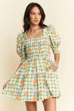 Davi & Dani Fruits Printed Smocking Mini Dress - Trendsi