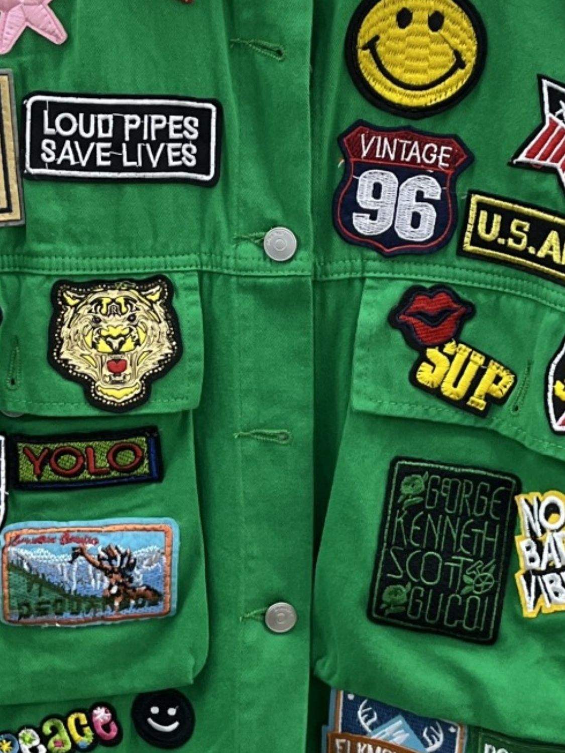 Embroidered Patch Button Up Long Sleeve Denim Jacket - Trendsi - Flyclothing LLC