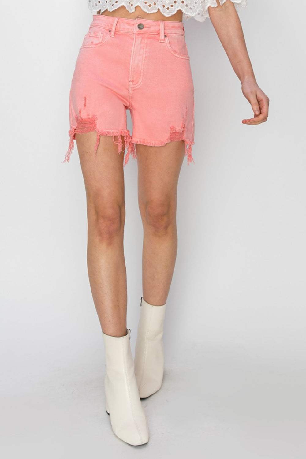 RISEN High Rise Distressed Denim Shorts - Trendsi - Flyclothing LLC