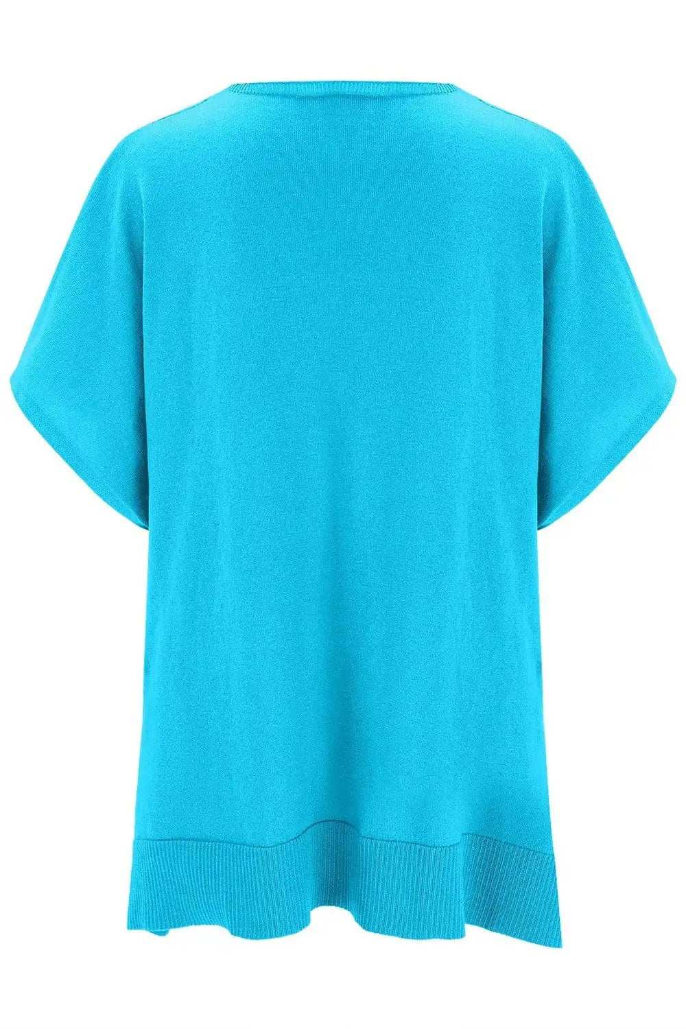 Slit V-Neck Half Sleeve Knit Top - Trendsi - Flyclothing LLC