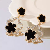 Lucky Clover Dangle Earrings with Rhinestone Accents - Trendsi - Flyclothing LLC