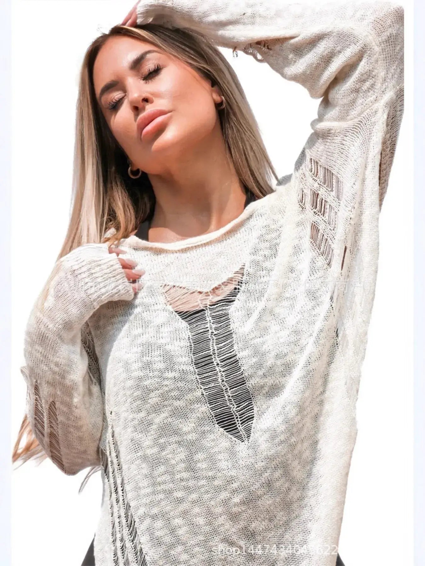 Distressed Asymmetrical Knit Cover Up - Trendsi - Flyclothing LLC
