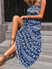 Printed Square Neck Sleeveless Maxi Dress - Trendsi