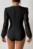 Eyelet Lace Long Sleeve Bodysuit - Trendsi - Flyclothing LLC
