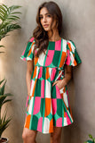 Color Block Round Neck Short Sleeve Dress - Trendsi