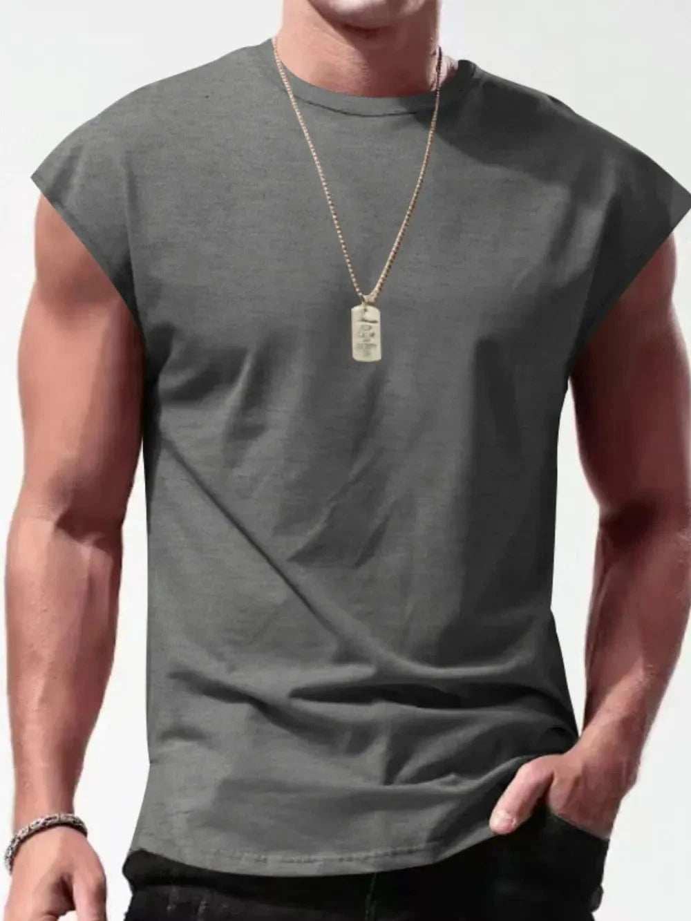 Men's Full Size Round Neck Cap Sleeve Tank Plus Size - Trendsi - Flyclothing LLC