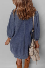 Tie Neck Long Sleeve Mini Denim Dress - Trendsi - Flyclothing LLC