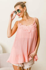 BiBi Front Lace Detailed Pleated Chiffon Cami - Trendsi - Flyclothing LLC