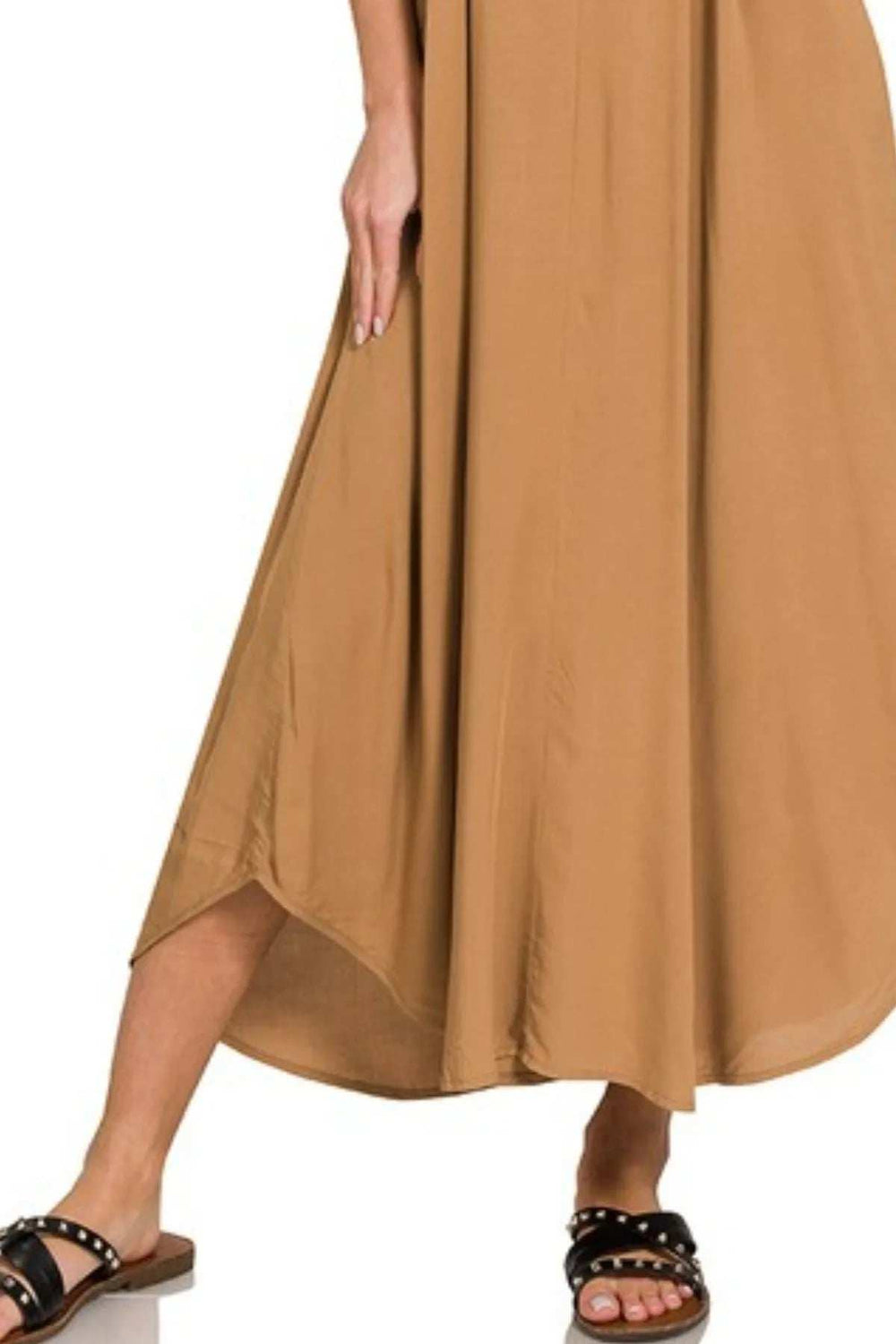 Zenana Woven Arc Hem Cami Dress With Flowy Pockets - Trendsi - Flyclothing LLC