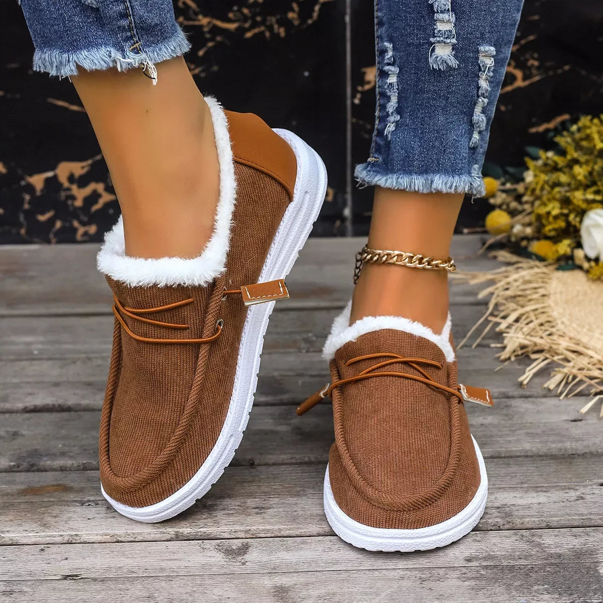 Faux Fur Lined Slip-Ons - Trendsi - Flyclothing LLC
