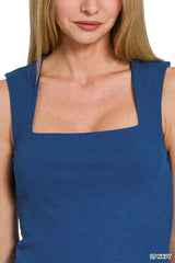Zenana Ribbed Seamless Double Layered Square Neck Tank - Trendsi - Flyclothing LLC